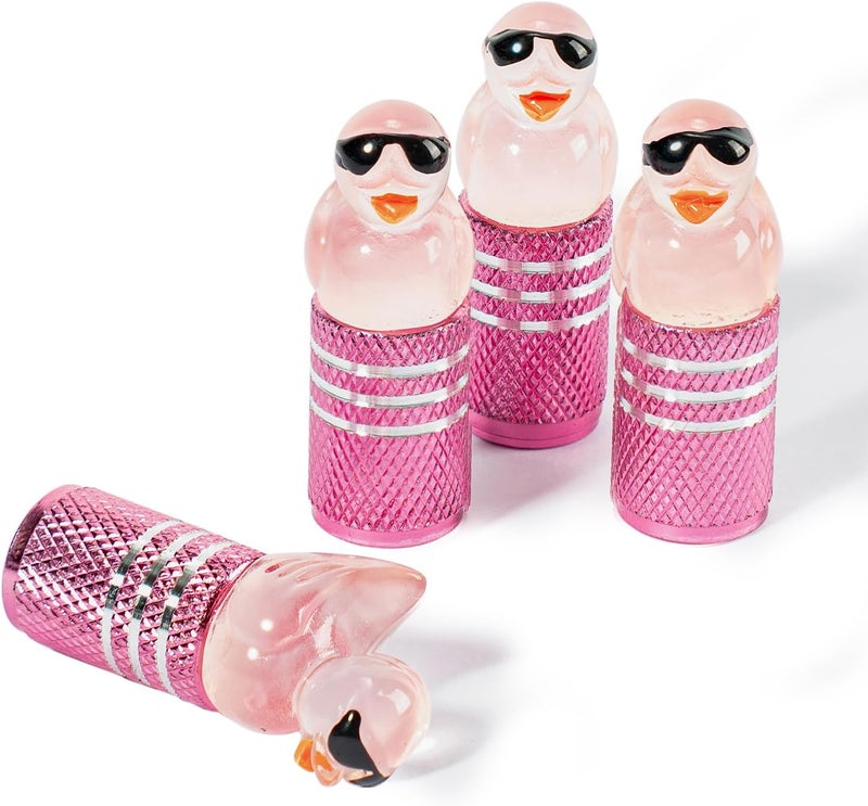 Rislobx 4Pcs Tire Valve Stem Cap Cover for Car SUV Truck, Valve Cover with Funny Duck Sunglasses, Decorative Tire Valve Caps Wheel Accessories (Pink Sunglasses Duck) - Image 1